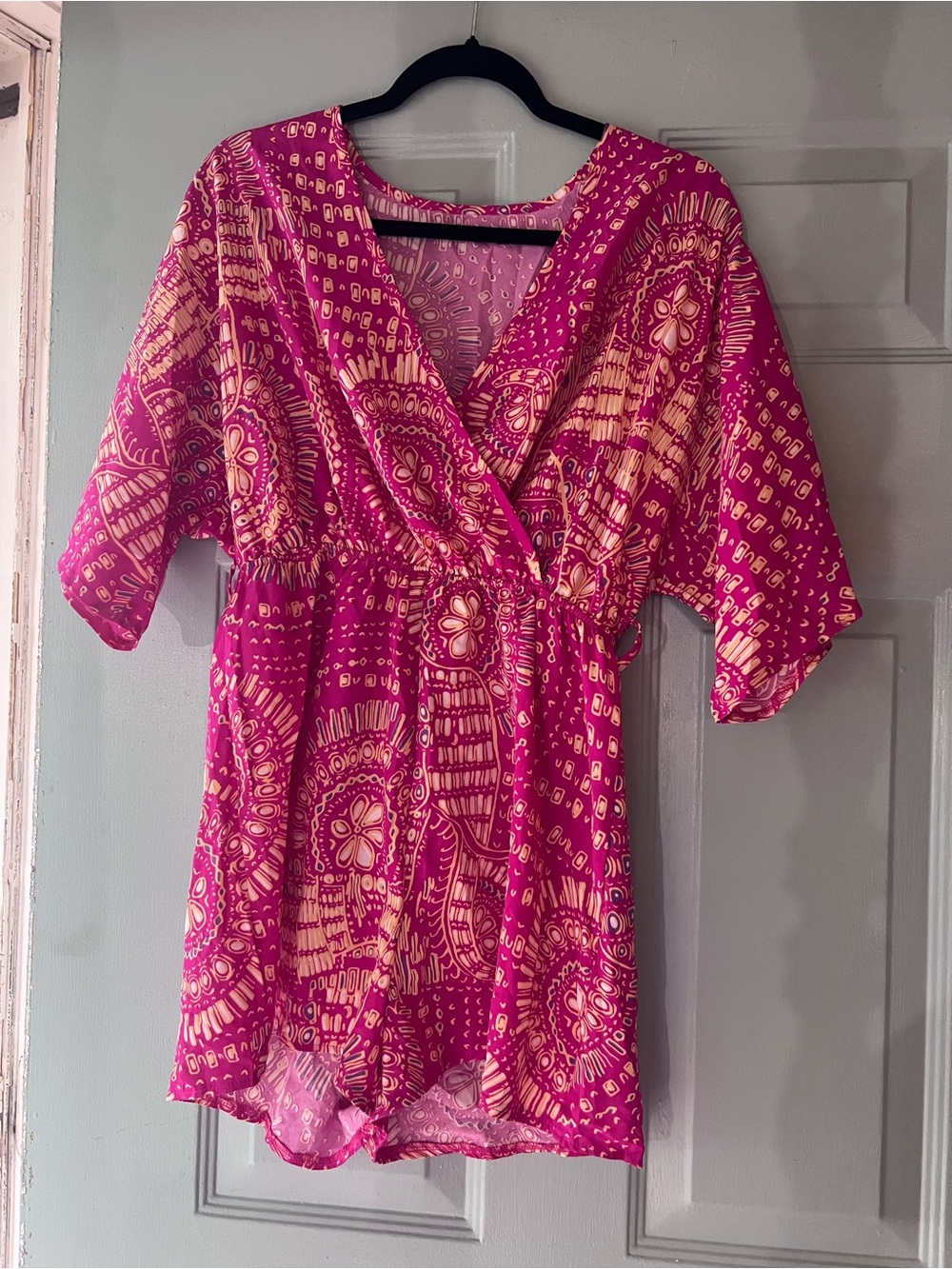 SHEIN Pink & Cream Floral Wrap Romper